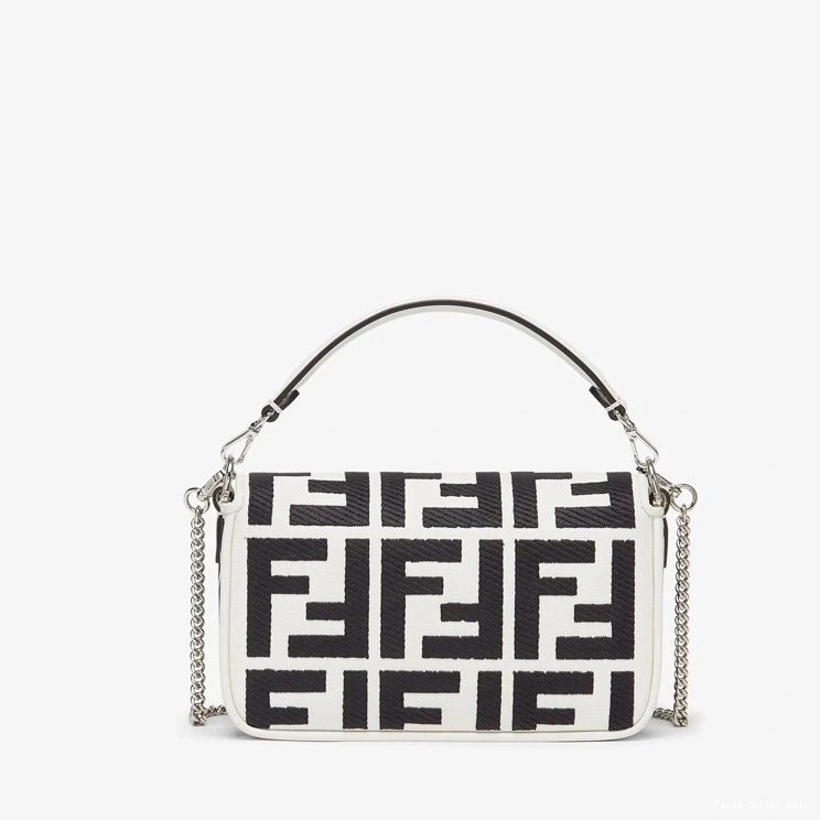 Affordable Canvas In Baguette FF Bag Black Motif Fendi White Mini 0707